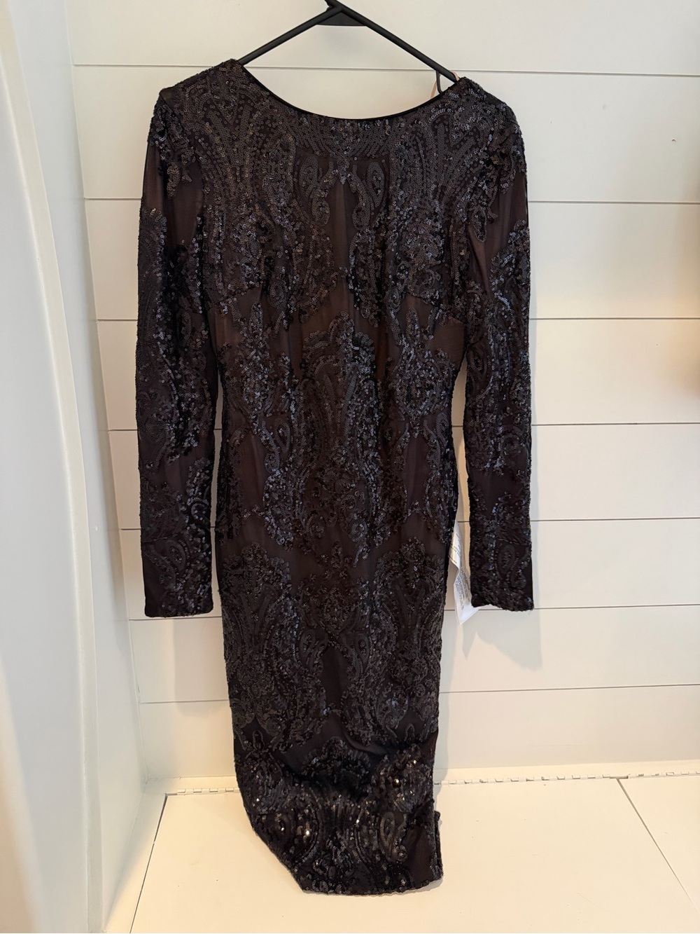 Dress the Population Elegant Black Beaded Long Sleeve Dress